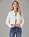 Luvamia Cropped Jean Jacket for Women Fashion Short Denim Shacket Lightweight Fitted Stretchy with Pockets Country Concert Wear Ivory White X-Small Fits Size 0 Size 2