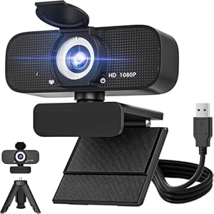 Cámara web con micrófono, cámara web Full HD de 1080p para PC con trípode giratorio y cubierta de privacidad, cámara para computadora o cámara web para computadora de escritorio, ideal para