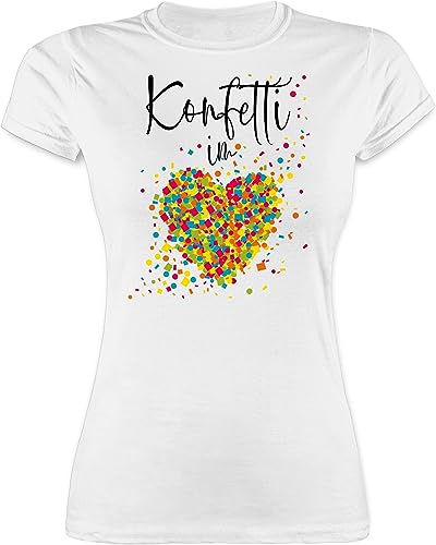 Shirt Damen - & Fasching - Konfetti im Herzen I Confetti Herz I Konfetti für Alle Karneval Köln - S - Weiß - faschingsshirt Faschings Tshirt Karnevals herzmotiv Shirts Faschings-t-Shirt