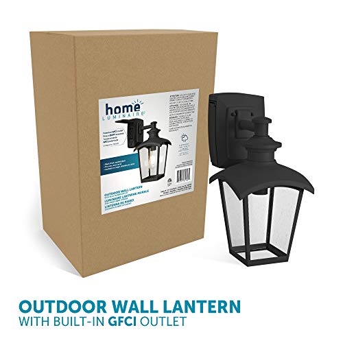 Home Luminaire 31703 Spence 1-Light Outdoor Wall Lantern With Seeded Glass And Built-In Gfci Outlet, Black #TOP7