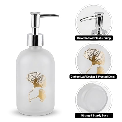 Image of Luxe Home International Flower Print Glass Soap Dispenser for Bathroom and Kitchen Sink Leak Proof Liquid Hand Wash Round Bottle Lightweight Smooth Finish (19.5x7.5 cm White) Pack of 1