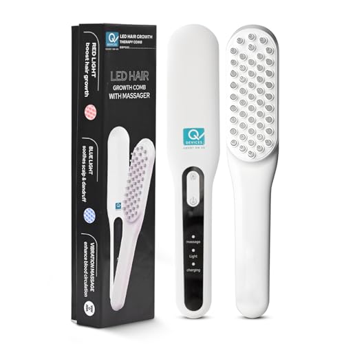 Image of Q DEVICES LED Scalp Massage Therapy Comb for Hair Growth - Red & Blue Light Therapy Hair Brush for Hair Fall Control & Scalp Care - Electric Vibrating Head Massager for Men & Women (White)
