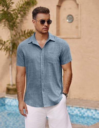 COOFANDY Men's Short Sleeve Button Down Shirt Casual Summer Beach Untucked Vacation Textured Shirts with Pocket2
