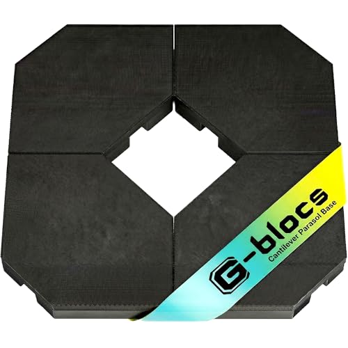Divine Style G-Blocs Cantilever Parasol Base Weights Set of 4 Heavy Duty Garden Umbrella Base Water or Sand Fill Patio Offset Parasol Stand Weights with Removable Covers 90 x 90 cm