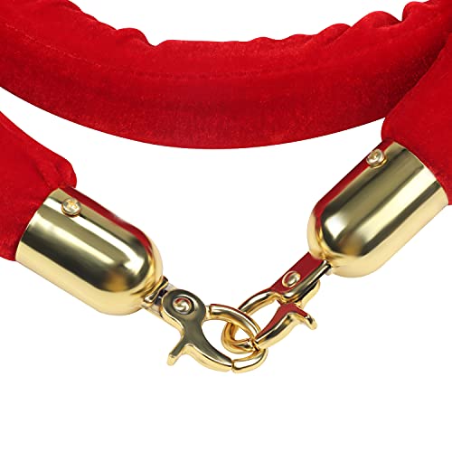 Belle Vous 2 STK Kordel Absperrung Roter Samt – B150 x D3,5 cm Samtseil mit Karabiner Haken Gold Poliert als Absperrband – Dicke Samtkordel Personenleitsystem Absperrband Rot