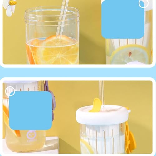 Image of Round Wave Cola Mug Can Sipper with Straw - 530ml Reusable Aesthetic Glass Tumbler for Juice, Milk, Smoothies, Iced Coffee, Tea, Water & More - Durable Drinking Cup (Glass)