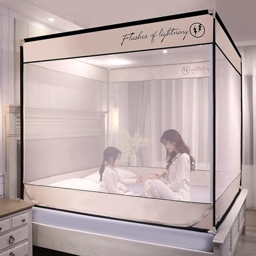 xinxin-home蚊帳 折りたたみ式 モスキートネット 転落防止 圧迫感なし 安心寝る 蚊よけ 虫除け 夏 蚊/ムカデ対策 全方位ガード テント式 キャンプ式 レース ベッド 大人/子供兼用 持ち運べる 通気性よい 組み立て簡単 収納便利 ドア設計 日