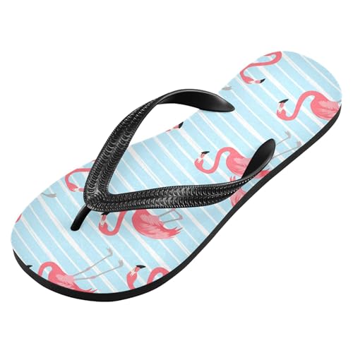 Burbuja Flamingo on Blue Stripes Flip Flops for Women Men, Soft Thong Sandals Rubber Slippers for Pool Beach Essentials2