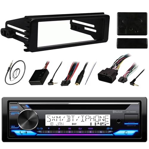 Single DIN Marine Bluetooth USB AUX AM/FM Stereo CD Player Receiver, Antenna, Stereo Install Kit, Handlebar Control Kit (Select '98-'13 HD Motorcycles)