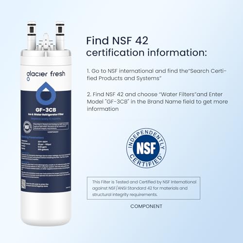 Image of GLACIER FRESH WF3CB Refrigerator Water Filter Replacement for PureSource 3, 706465, WF425, PS3412266, AP4567491, 242017800 Refrigerator Water Filter, Pack of 3