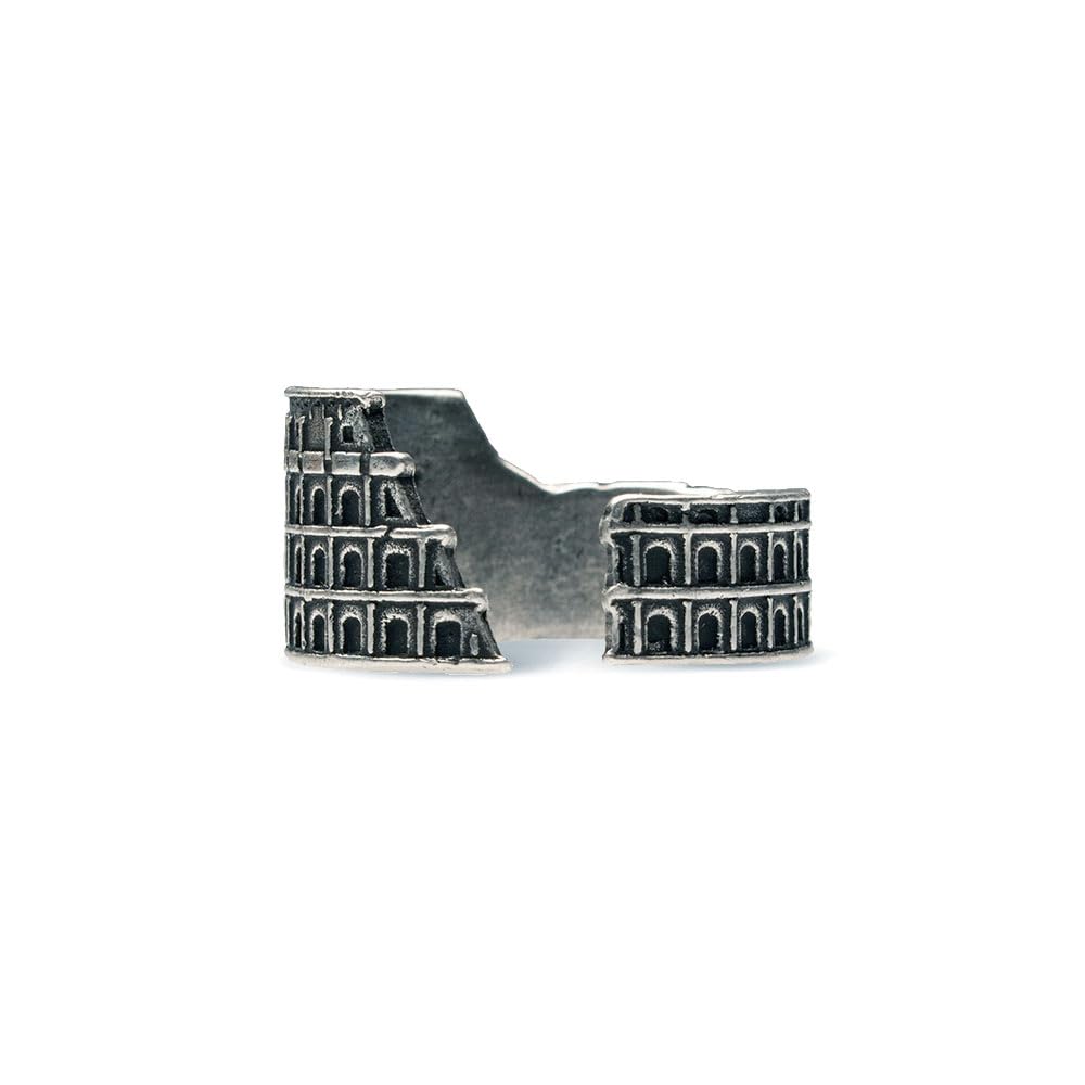 Anillo Coliseo Romano - Chapado en Plata Antigua - Ajustable, Metal, Sin piedras preciosas