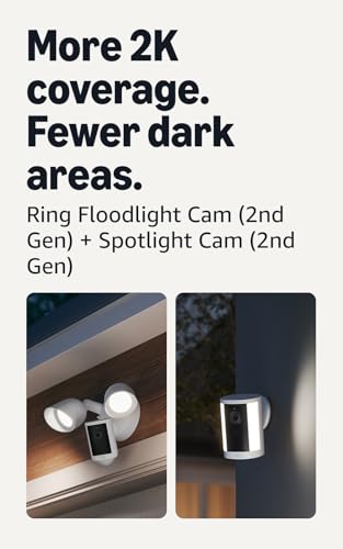 Image of Ring Floodlight Cam, Wired (newest model), White with Spotlight Cam, Battery (newest model), White