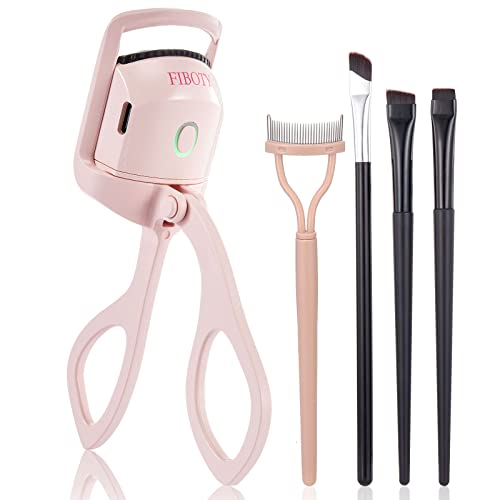 Fiboty Heated Eyelash Curlers,Eyelash Curlers With Comb And Eyeliner Brushes, Heated Lash Curler 3 Heating Modes For Natural Curling (Pink) #TOP8