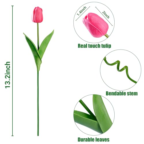 Image of Sggvecsy 30 Pcs Fake Tulips Artificial Flowers Real Touch PU Faux Flowers Tulip Stems for Wedding Spring Bouquet Floral Arrangement Home Party Office Decorations for Mother's Day (Dark Pink)
