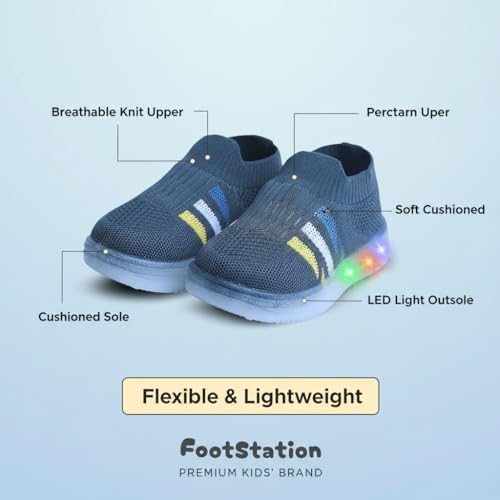 Image of Jugnu Toddler Boy's & Girl's LED Light-Up Shoes | Breathable Mesh First Walking Shoes with Soft Cushioned Insole & Stretchable Slipon Shoe for Infants & Kids (Age 18 Months to 5 Years)
