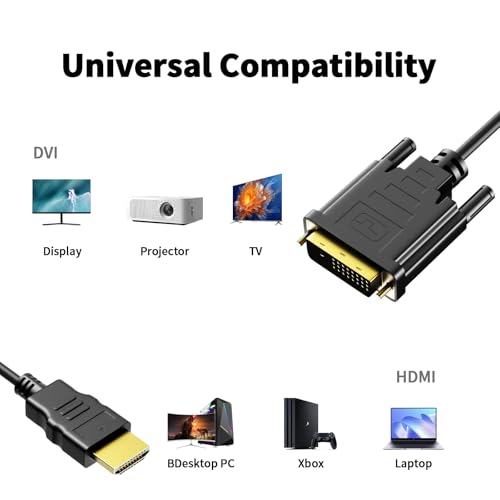 Vecbmn HDMI DVI Adapter Kabel, DVI-D 24 + 1 Stecker auf HDMI Stecker, HD 24+1 bidirektional Konverter unterstützt mit Projektor, Laptop, TV, PC, DVD Player (1M)
