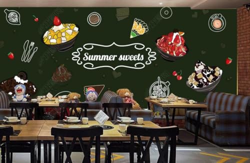 tyujlkjddlf Custom Wall Mural 3D Hand Drawn Blackboard Graffiti Dessert Shop Coffee House Background Wall-140Cmx100Cm