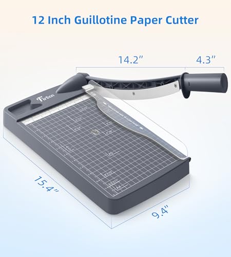Firbon 12" Guillotine Paper Cutter, Heavy Duty 12-Sheet Capacity Trimmer for Cardstock, Photos, Scrapbooking, Office, Classroom, Studio (Gray) image 3