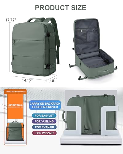 Image of coowoz Large Travel Backpack Carry On for Women Man Waterproof Gym Backpacks Mochila de Viaje Teacher Travel Bag Essentials Personal Item Backpack Rucksack Airplane Accessories Must Haves Olive Green
