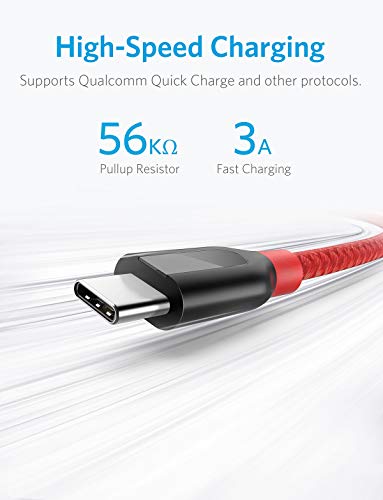 Anker [2-Pack, 6Ft] Powerline+ Usb-C To Usb-A, Double-Braided Nylon Fast Charging Cable, For Samsung Galaxy S9/S9+/S8/S8+/Note 8, Macbook, Lg V20/G5/G6, And More (Red) #TOP4