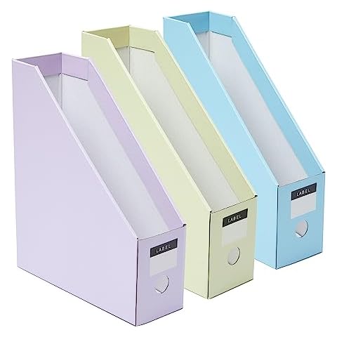 Y YOMA 12 Pack Cardboard Magazine File Holder Collapsible Magazine Holder with Labels Colored Magazine Storage Box for Desktop Shelves Document Storage Box, Pastel Design Cover