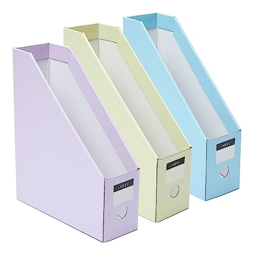 Y YOMA Cardboard File Magazine Holder, Pastel Color, 12 Pack Desktop Binder Holder with Labels Vertical File Storage Foldable Organizer Box, for Office Classroom Home Workspace
