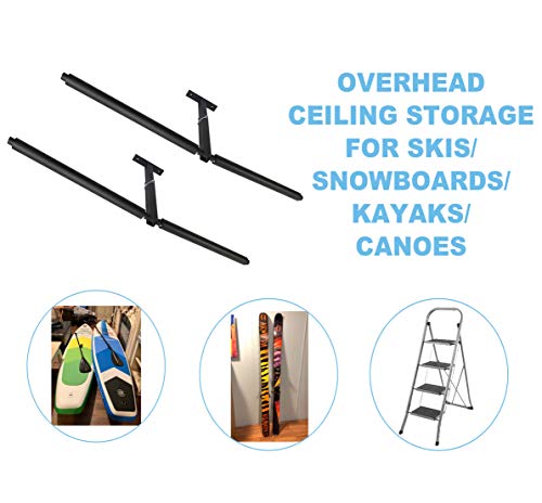 YUANSHI Ski & Snowboard Ceiling Storage Rack - Double SUP & Surf Ceiling Storage Rack- Hi-Port 2 Overhead Hanger Mount-Multifunctional Ceiling Storage Rack-Home,Garage & Shop