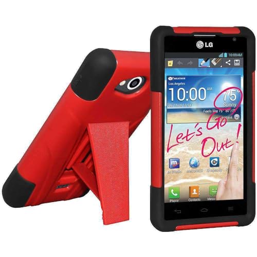 Amzer AMZ95481 Double Layer Hybrid Soft Skin Hard Case with Kickstand for LG Spirit 4G MS870-1 Pack - Retail Packaging - Black/Red