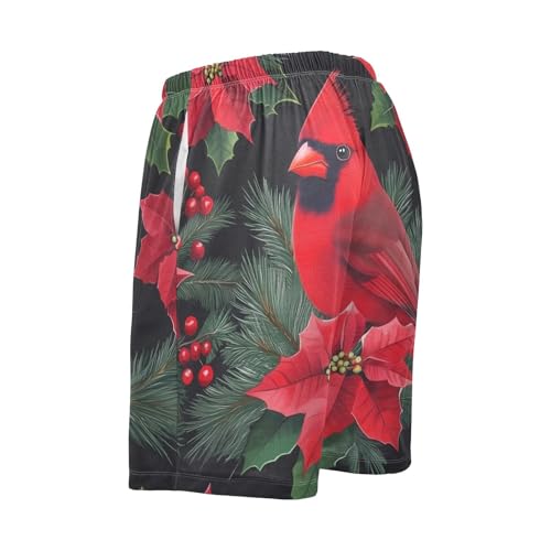 Cardinal Bird Christmas Tree Pajama Bottom Shorts for Men Soft Casual Sleep Lounge Shorts with Pockets S-XXL3