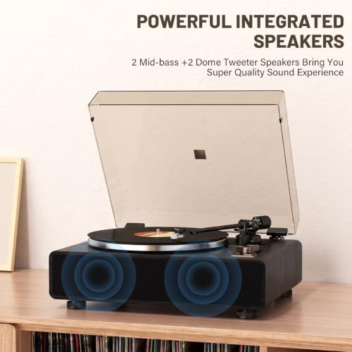 Image of Hi-Fi Belt-Drive Vinyl Record Player with Speakers and Bluetooth Playback