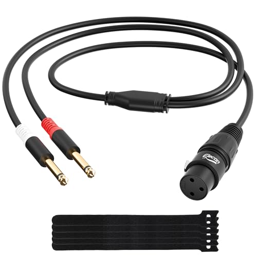 Elecan 3-Pin XLR Female to Dual 6.35mm 1/4'' TS Male Y Splitter Converter Cable 8 Ft, Double Mono to XLR Microphone Cable Stereo Audio Interconnect Adatper Cord for Mixer AMP Speaker+5 Ties