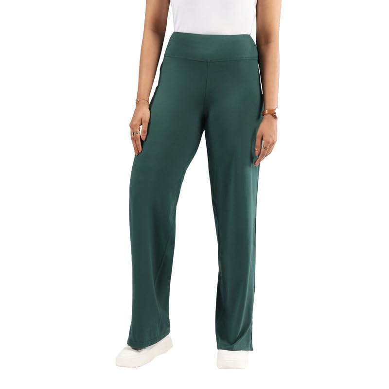 Image of BlissClub AM:PM Cotton Wide Leg Pants - Lite, Cotton Pants, Wide Waistband, Slit at Hem, Side Pockets, Regular (for Women Upto 5'4 ft)