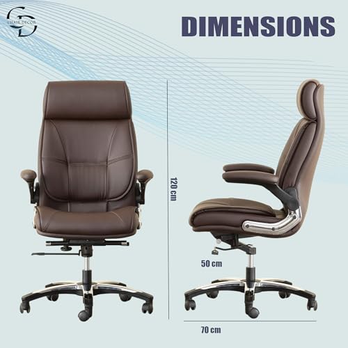 Image of Premium Leatherette Office Chair | Ergonomic High-Back Executive Chair for Home, Office, Study & Gaming | Height Adjustable Boss Chair with Sturdy Chrome Base | 1 Piece (Brown)