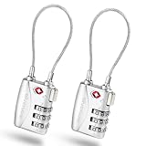 2 Pack TSA Approved Travel Luggage Locks, Long Cable Combination Lock Alloy, Metal Keyless 3-Digit Padlocks, Weatherproof TSA Accepted Padlock for Toolbox Gym Locker Golf Bag Case Backpack-Silver