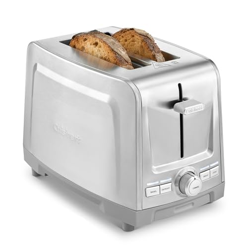 Tostadora Cuisinart Core de 2 ranuras | Ranuras largas para pan artesanal | Función para bagels | Descongelación | Una sola ranura | Compacta | Bandeja recogemigas extraíble - Acero inoxidable