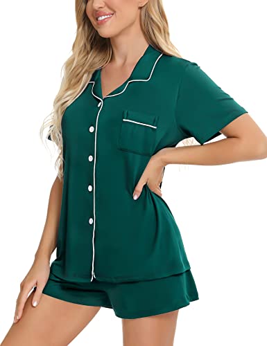 Image of SWOMOG Womens Button Down Pajamas Set Short Sleeve Sleepwear Bride Soft Pj Lounge Sets XS-3XL