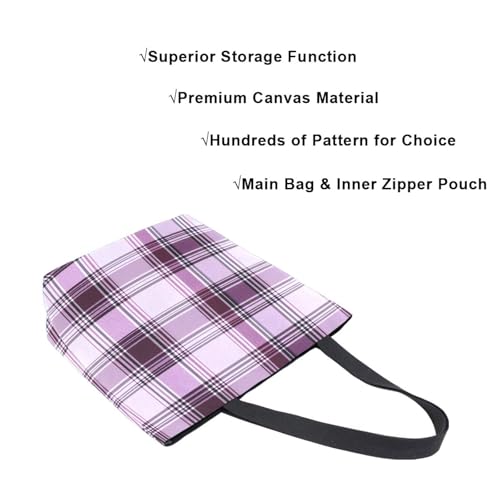 Extra Large Shoulder Tote Bag for Beach Travel Weekender Gym Plaid Pattern Brown Purple Reusable Grocery Canvas Shopping Bag4