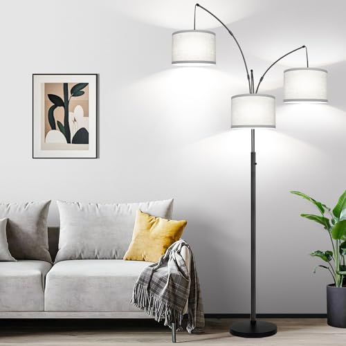 Dimmable Floor Lamp, 3 Lights Arc Floor Lamps for Living Room, Modern Tall Standing Tree Lamp with Gray Linen Shade & Heavy Base, Large Floor Lamp for Bedroom Office, 3x1000 LM LED Bulbs Included Dimmable Floor Lamp, 3 Lights Arc Floor Lamps for Living Room, Modern Tall Standing Tree Lamp with Gray Linen Shade & Heavy Base, Large Floor Lamp for Bedroom Office, 3x1000 LM LED Bulbs Included