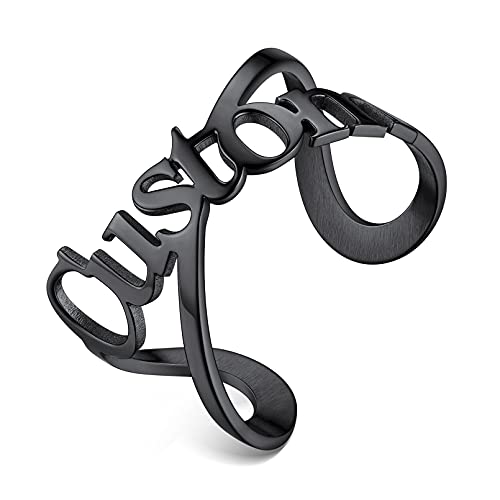 Custom4U Personalized Name Rings/Monogram Initial Ring Engraved,Gold Plated/Sterling Silver/Stainless Steel,Size Adjustable Custom Memorial Jewelry Birthday Mothers Day Gifts for Women H-Bla