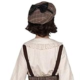 [Lomohanaga] ジャンパースカート ロリータ ジャンスカ ロリータ ゴスロリ サスペンダースカート ロリータ コスチューム 衣装 可愛い 探偵 チェック柄 フリル 仮装 パーティ 髪飾り リボン イベント ブラウス ガーリー ハロウィン ゴシック 原宿 (フリーサイズ, 帽子)