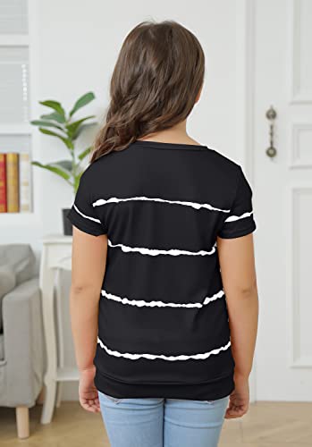 Ebifin Girls Casual Short/Long Sleeve T Shirts Crewneck Tunic Tops Kids Button Striped Tee Blouses Size 4-15 #TOP2