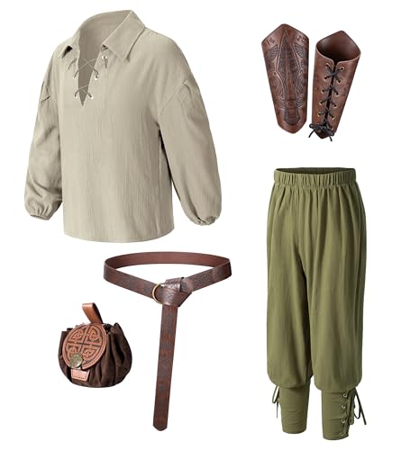 Image of Kids Medieval Viking Pirate Renaissance Tunic Pants Accessories Costume for Boys Cosplay 3-14 Years
