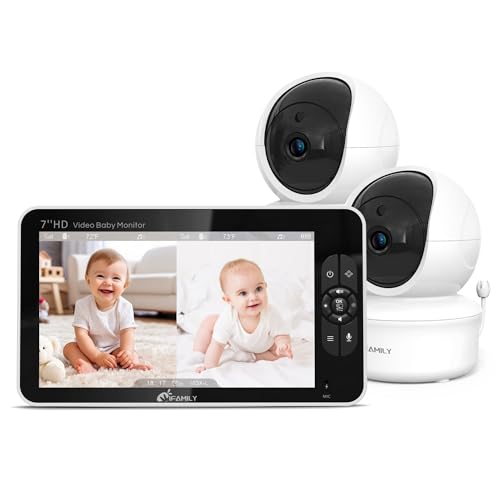Image of iFamily 7" large Split Baby Monitor with 2 HD Cameras and Audio, 1080P HD Video Baby Monitor No WiFi,Hack Proof