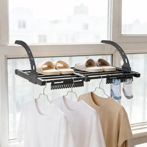 prota Balkon Wäschetrockner, Wäscheständer Klappbar Ausziehbar bis zu 38-55 cm, Klein Balkonwäschetrockner mit Sockenclip, Heizkörpertrockner für Badewanne Heizkörper Balkon