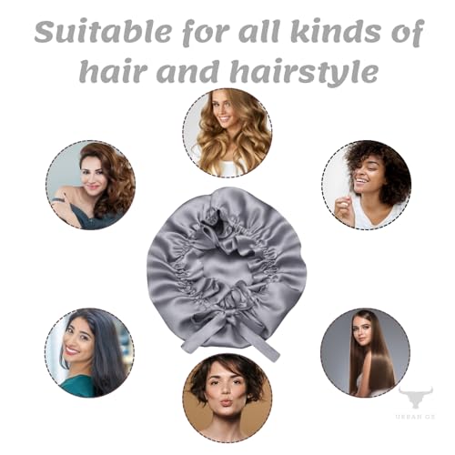 Image of Satin Bonnet for Hair with 3 Premium Scrunchies, Adjustable Silk Hair Cap for Sleeping, Satin Bonnet for Curly Hair with Drawstring (Silver)