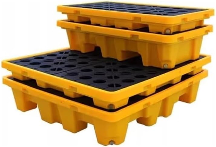 Spill Containment Tray with Drain Outlet, Spill Containment Platform, Polyethylene Plastic Pallet, Warehouses Factory Garage Stackable Oil Drums Leak-Proof Modular Tray(50x36x10cm)