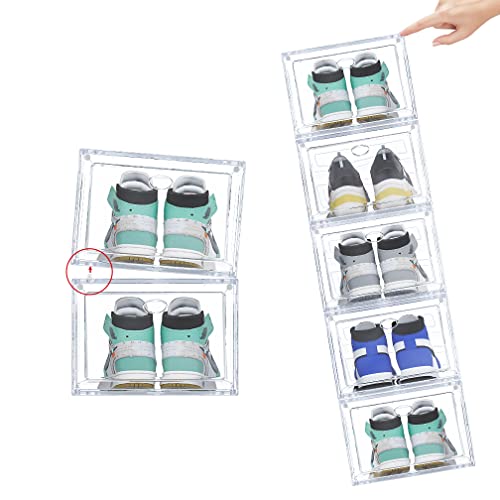 Omopin Shoe Boxes Clear Plastic Stackbable, 10 Pack Drop Front Shoe Box, Shoe Storage Box, Sneaker Storage For Size 12 (Clear 10Pack) #TOP3