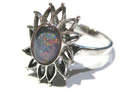 Bague opale argent 925 bleu véritable pour femme - Anneau ajustable discret