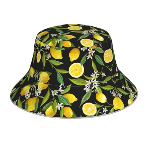 OXbnmm Chapeau de sport de plein air imprimé citron jaune, chapeau de soleil réfléchissant, chapeau cloche réversible avec bord structuré