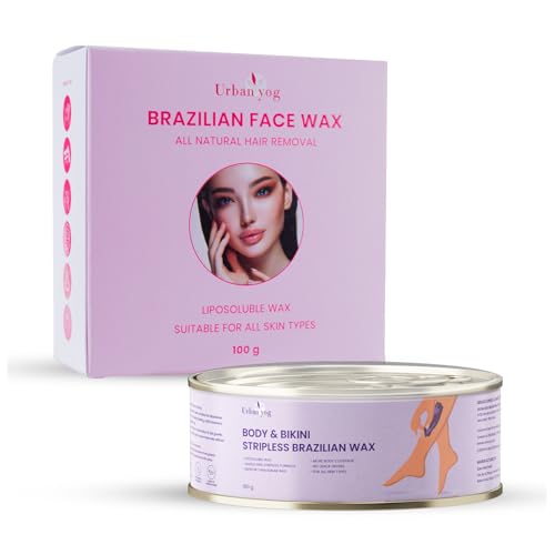 Image of Urban Yog Brazilian Face Wax (100g) & Body Stripless Brazilian Wax (190g) Combo | Liposoluble Wax for Women | Gentle Hair Removal for Face, Body & Sensitive Areas | Pan, Handle & Spatula Included
